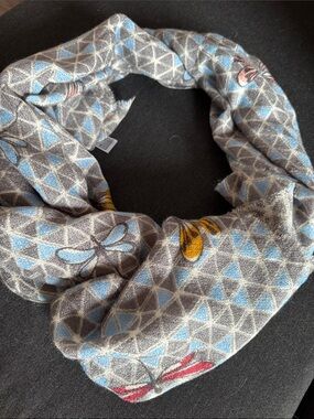 Esprit Gray & Light Blue Geometric Butterfly Print Scarf